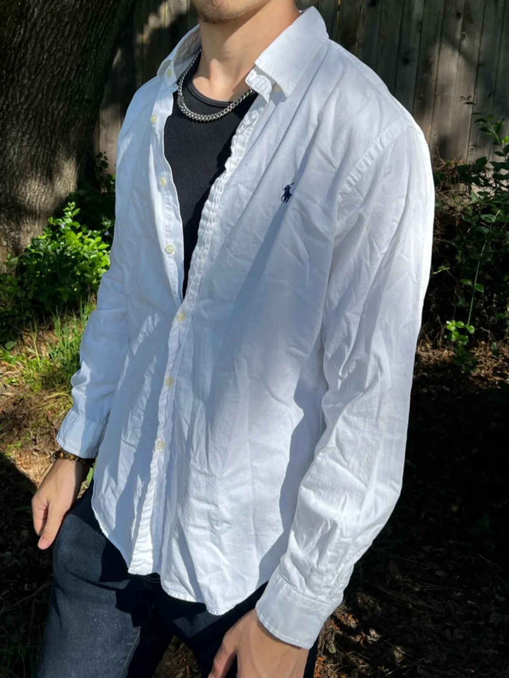 Ralph Lauren White Button-Down Shirt MEN CUSTOM FIT Navy Polo Logo long sleeve - Picture 10 of 10